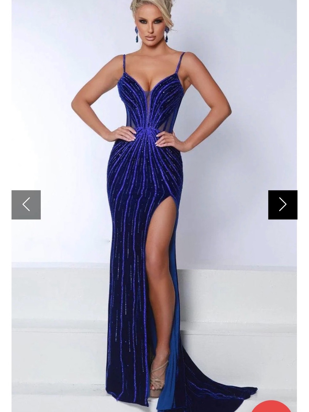 Elegant Royal Blue Sequin Evening Gown with Thigh Slit